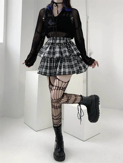 liwuka Women's Red Plaid Skirt Harajuku Y2k 90s 2000s Vintage Skirts Leg Cover 90s Gothic Streetwear Korean A-Line Mini Skirt Clothes