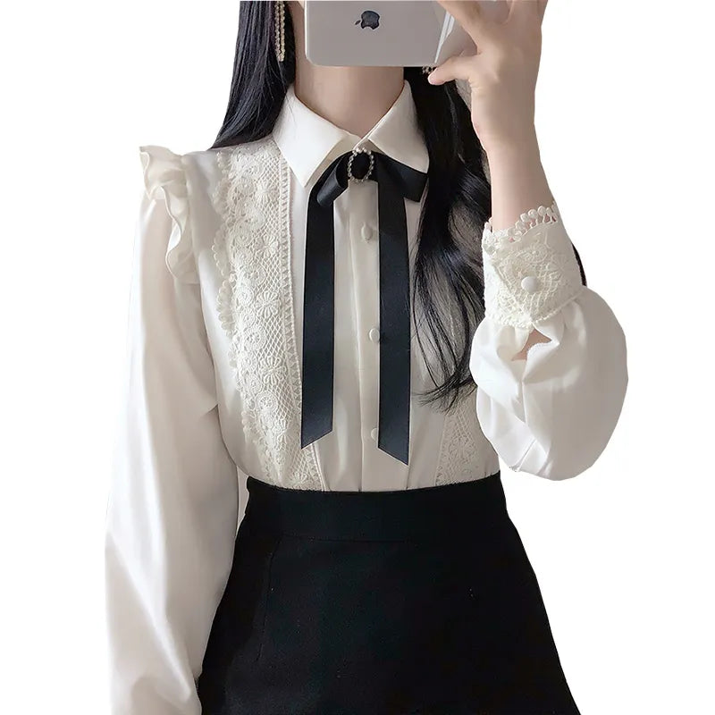 liwuka Hot Sales Women Cute Sweet Girls Preppy Style Tops Blouses Formal FLHJLWOC Office Lady Basic White Button Shirts