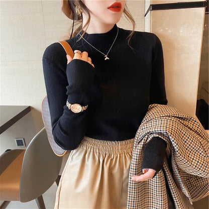 liwuka Autumn Winter Women Mock neck Sweaters Pullover Tops Knitwear Fashion Female Long Sleeve Skinny Elastic Casual Knitted Shirts