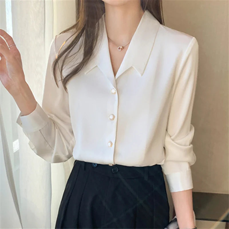 liwuka Autumn Winter Korean Stain Women's Blouse New Long Sleeve Turn-down Collar Casual Loose Office Shirts Tops Female