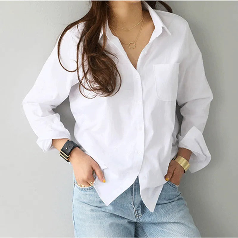 liwuka Cotton Blouse White Shirt Fashion Women Blusas Mujer De Moda OL Style Tops Casual Ladies Long Sleeve Shirts and Blouses