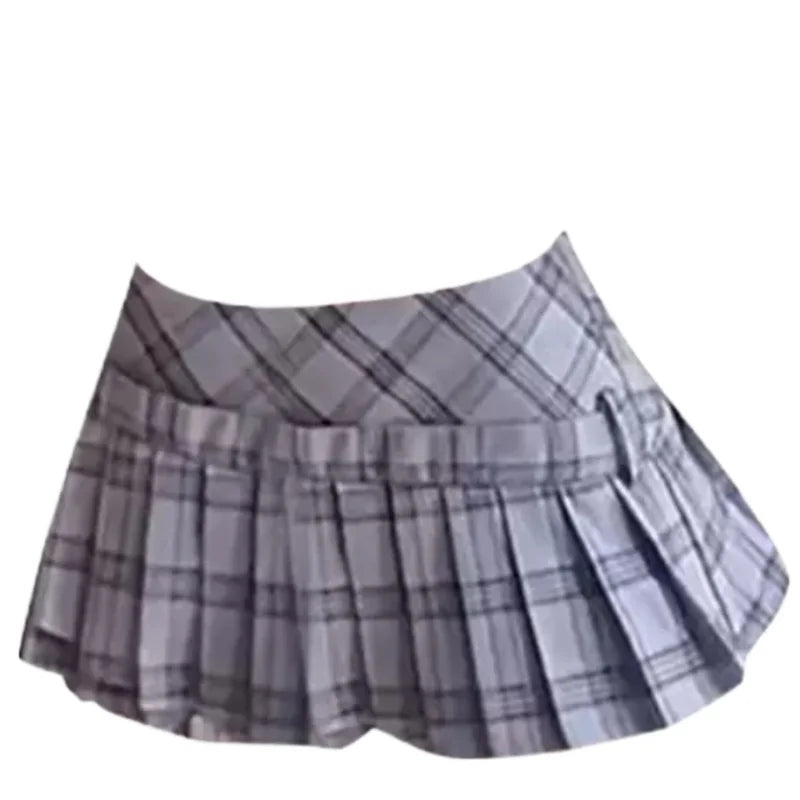 liwuka korean Fashion Y2k 2 Piece Set Women Sexy Vintage Chic Mini Skirt Suit Female Plaid Halterneck Tops+Pleated Skirt Summer 2024