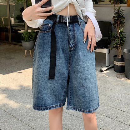 liwuka Retro Half Pants Women Wide Leg Summer 2023 New Slim-Fit Casual All Match Office Lady Denim Loose Jeanswear Shorts