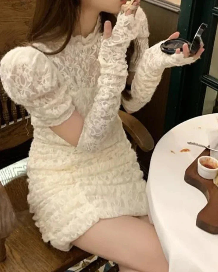 liwuka Autumn Lace Elegant Y2k Mini Dress Women Casual Party Sexy Bodycon Dress Female Puffer Sleeve One Piece Dress Korea Fashion