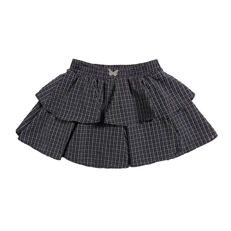 liwuka Ruffle Plaid Mini Skirt Women Kawaii Preppy Style Short Skirts Layered Sweet Cute Korean Fashion Casual Street Skirt