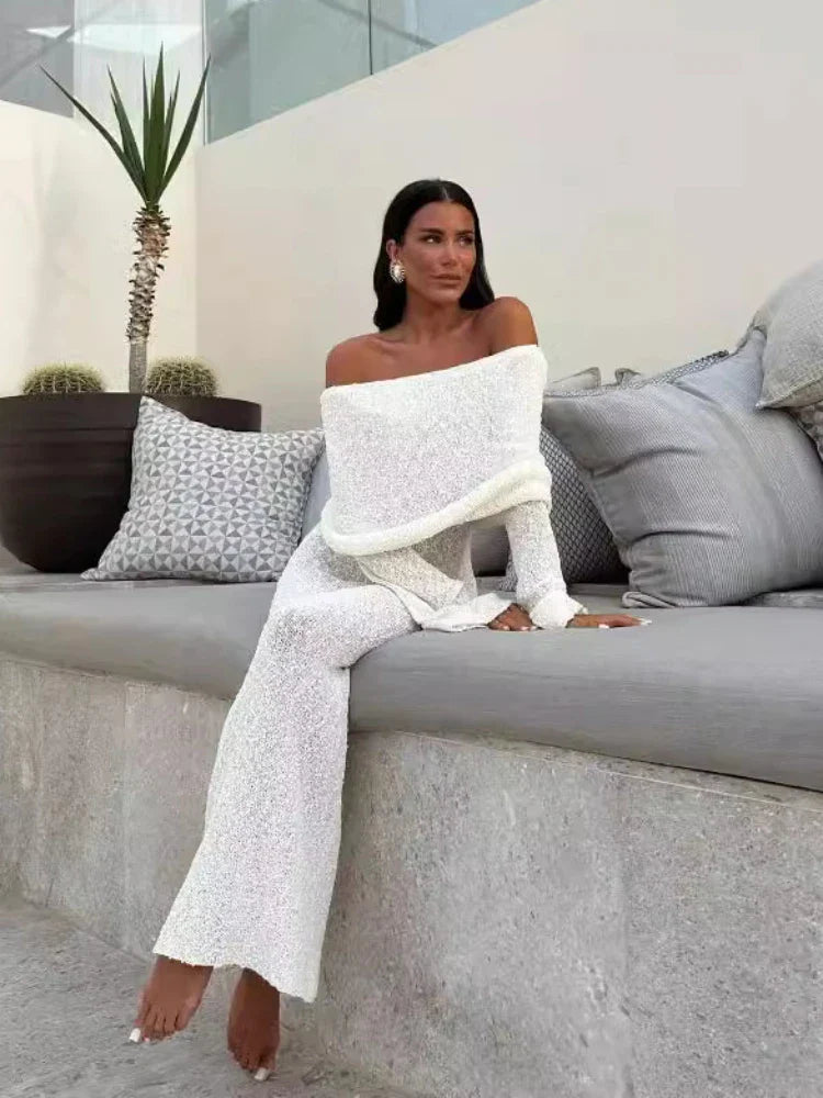 liwuka Women's Summer Slash Neck Sunscreen Maxi Dress 2024 Chic Long Sleeve Bodycon Knitted Vestidos Female Elegant Holiday Beachwear