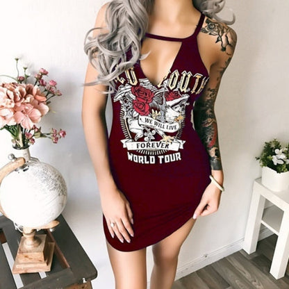 Plus size dress 5XL women summer dress Casual Sexy Sling Split Irregular Slim Straight Letter Print Dress women clothing