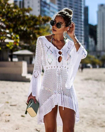 liwuka Sexy Cover Up Bikini Women Swimsuit Cover-up Beach Bathing Suit Beach Wear Knitting Swimwear Mesh Beach Dress Tunic Robe