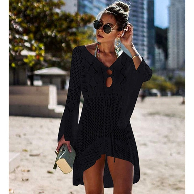 liwuka Sexy Cover Up Bikini Women Swimsuit Cover-up Beach Bathing Suit Beach Wear Knitting Swimwear Mesh Beach Dress Tunic Robe