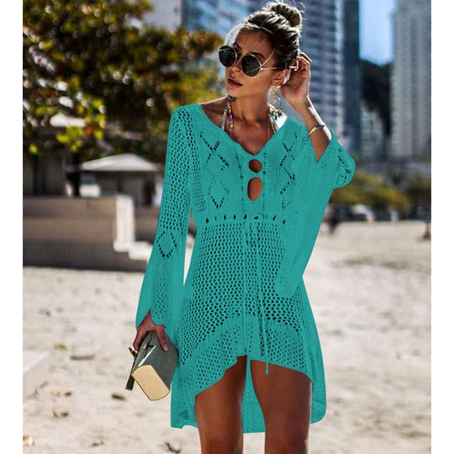 liwuka Sexy Cover Up Bikini Women Swimsuit Cover-up Beach Bathing Suit Beach Wear Knitting Swimwear Mesh Beach Dress Tunic Robe