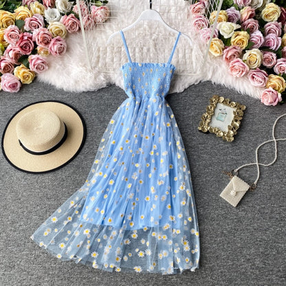 liwuka Slip Dress Long Mesh Floral Dress Women Vintage Elegant Sexy Beach Dresses Woman Party Night  Korean Kawaii Ruffle Backless