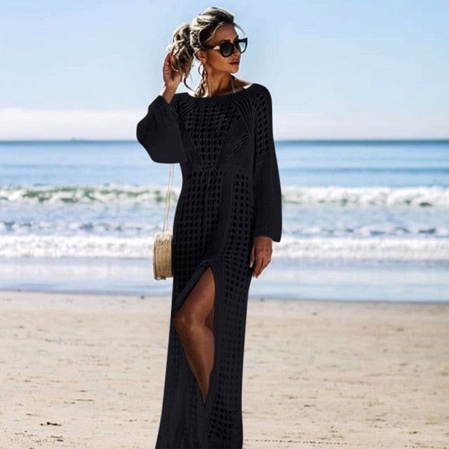 Knitted Beach Dress Beach Cover up Crochet Tunic Beach Pareo Beach Praia Cover Salida de Playa Beachwear Cover up