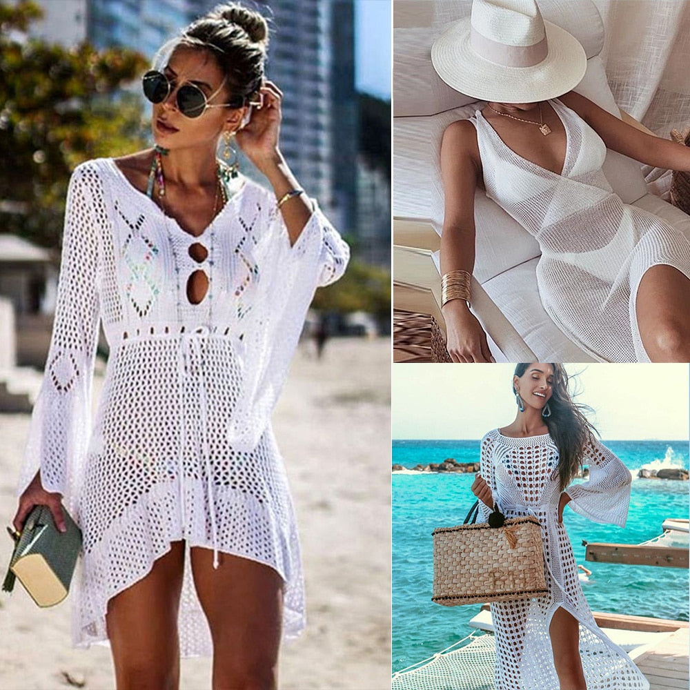 liwuka Sexy Cover Up Bikini Women Swimsuit Cover-up Beach Bathing Suit Beach Wear Knitting Swimwear Mesh Beach Dress Tunic Robe