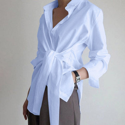 liwuka fashion women shirt blouse long sleeve ruched solid color blouse for office ladies white blue black autumn shirt