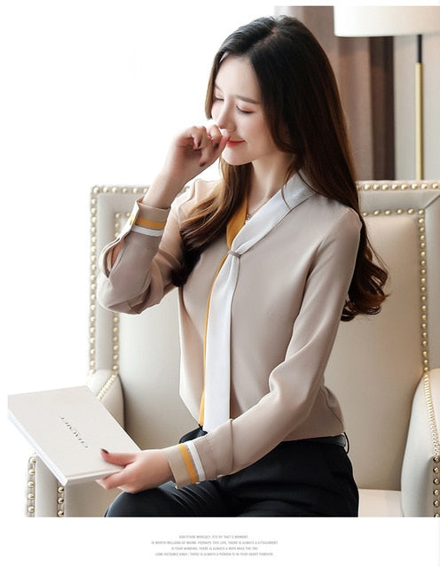 liwuka Plus size OL office Women Tops and Blouse Vintage Long Sleeve Chiffon Tops Blusas Mujer De Moda Elegant Autumn blouses