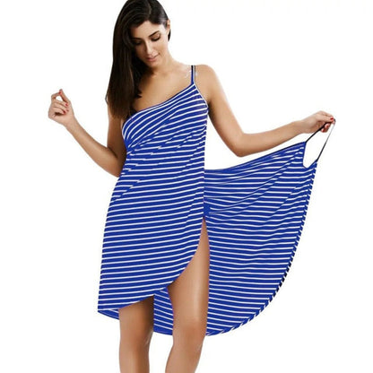 liwuka Women Beach Dress Sexy Sling  Wear Dress Sarong Bilini Cover Up Warp Pareo Dresses Backless  Swimwear Femme 5XL Plus Size stripe