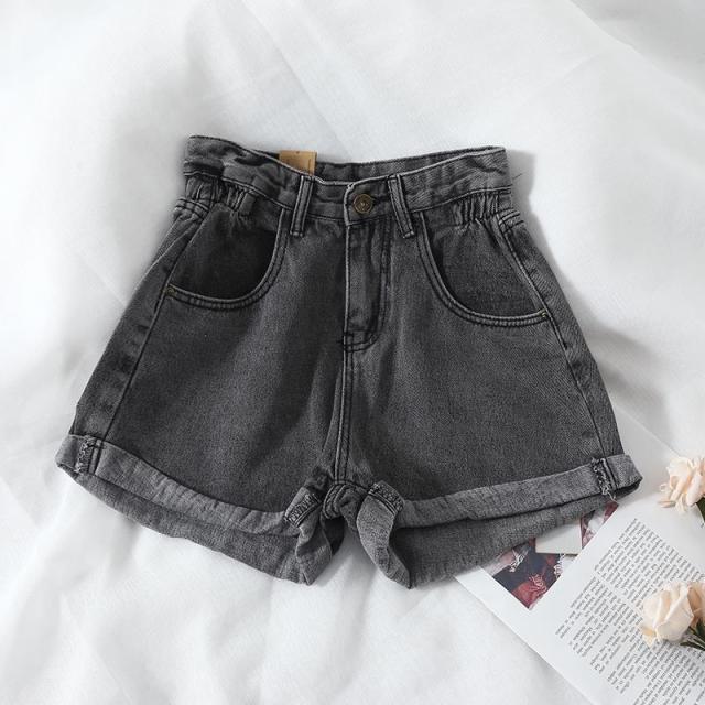 liwuka Women's denim shorts new high-waist shorts women casual loose ladies fashion large size elastic waist wide-leg short jeans