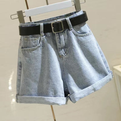 liwuka Women's denim shorts new high-waist shorts women casual loose ladies fashion large size elastic waist wide-leg short jeans