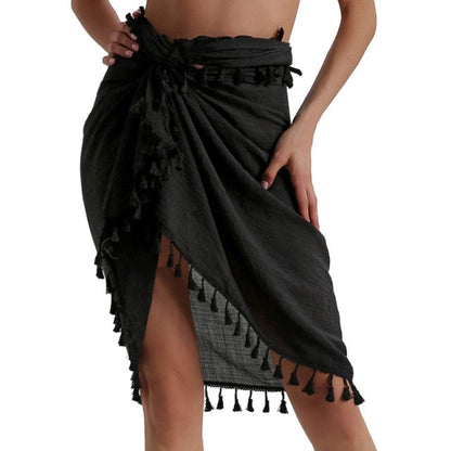 liwuka  Women Beach Dress Semi-sheer Swimwears Bikini Cover Ups Short Skirt with Tassels Chiffon Wrap Swimming Dress Sarong Pareo Shorts