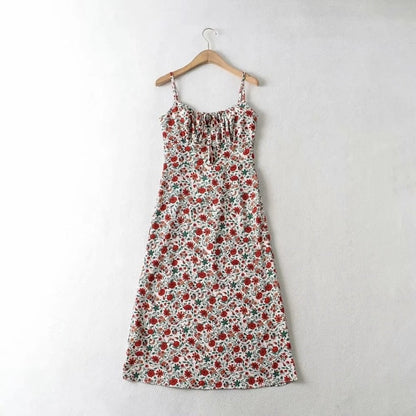 Foridol Strap Sleeveless Print Boho Summer Dress Long Women Green Floral Yellow Dresses Sundress Vintage French Style Dress