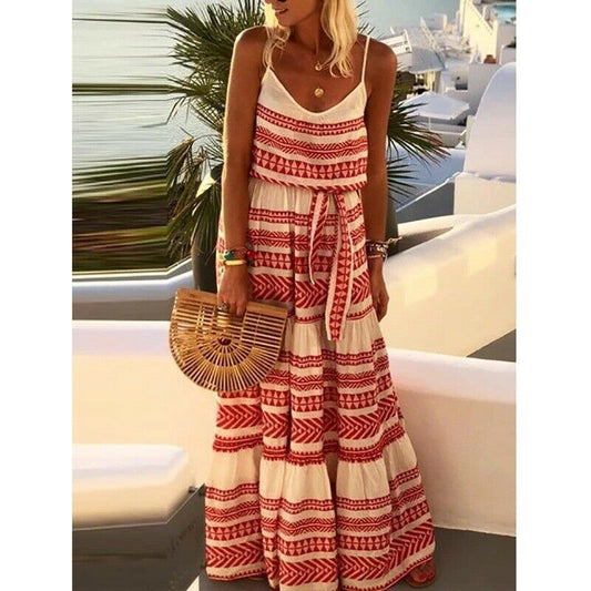 Women Summer Boho Long Maxi Dress Lady Holiday Beachwear Swing Sundress Strappy Loose Dresses