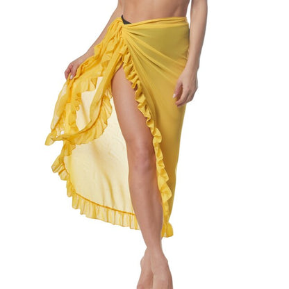 Women Beach Dress Semi-sheer Swimwear Bikini Cover Ups Short Skirt with Tassels Chiffon Wrap Swimming Dress Sarong Pareo Shorts