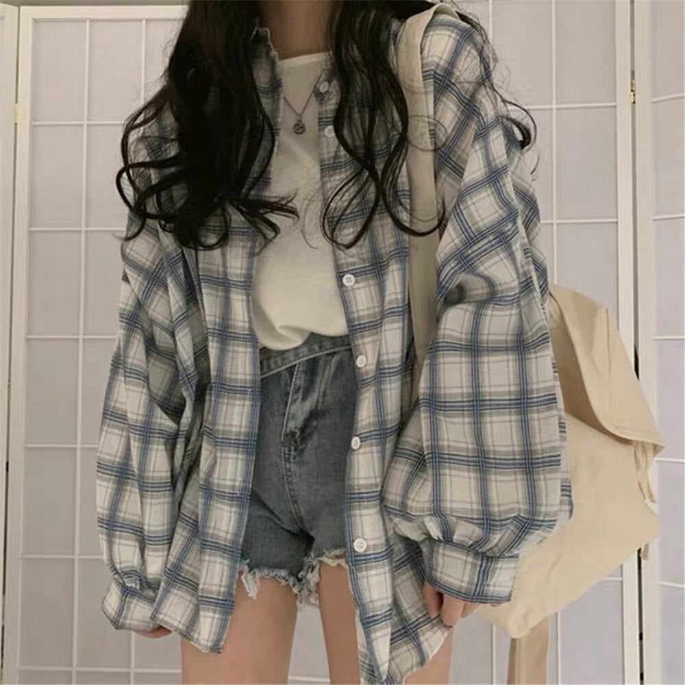 liwuka Checkered Cotton And Linen Shirt Satin One Piece Autumn Women's Tops Desigual Shirts Women Long Sleeve Casual Lattice Blouses