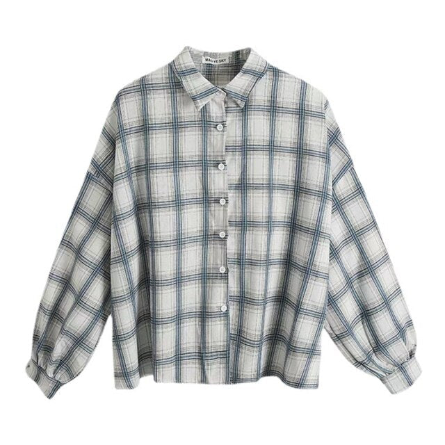 liwuka Checkered Cotton And Linen Shirt Satin One Piece Autumn Women's Tops Desigual Shirts Women Long Sleeve Casual Lattice Blouses