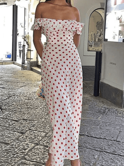 liwuka - Waist Ruffled Polka Dot Dress