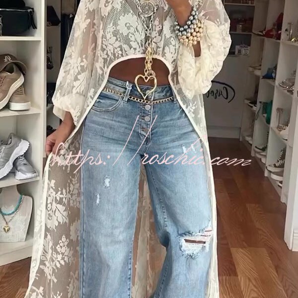 Tanya Lace Pattern Mock Neck Balloon Sleeve High Low Maxi Top