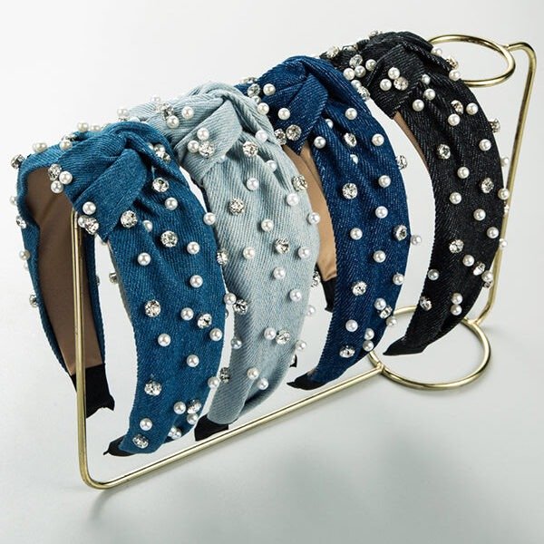 Fashion Pearl Rhinestone Fabric Headband