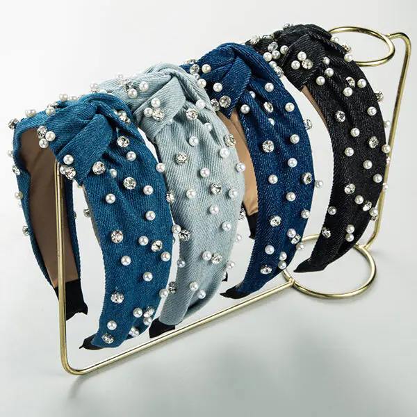 Fashion Pearl Rhinestone Fabric Headband