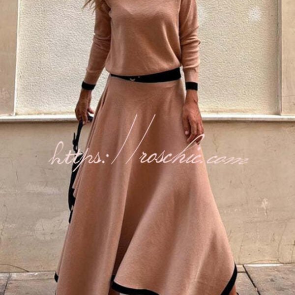 Kadie Colorblock Elastic Waist Buckle Detail Irregular Hem Maxi Skirt