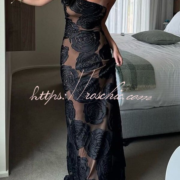 Timeless Elegance and Sexy Floral Print Asymmetrical Neckline Maxi Dress