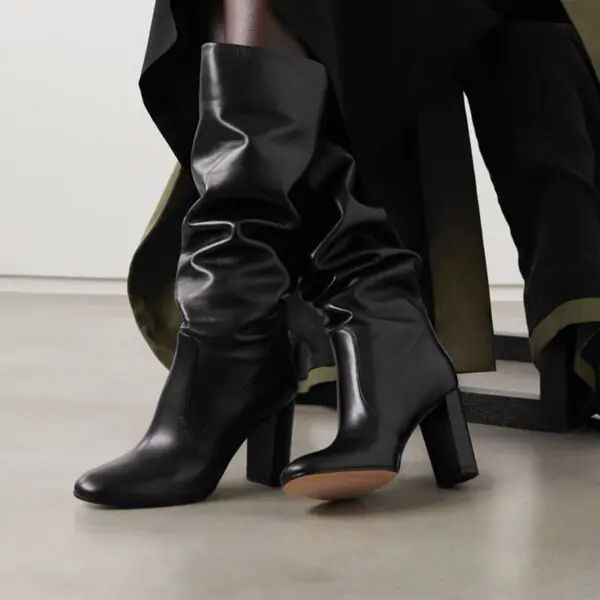Black Round Toe Women's Vintage Chunky Heels Classic Calf Boots