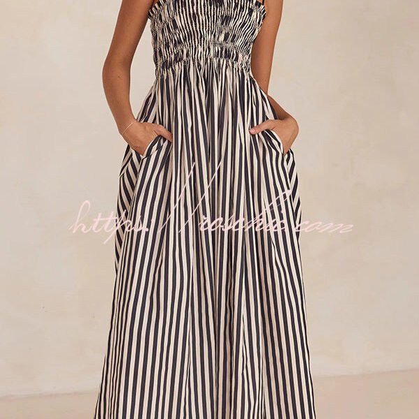 Mariela Stripe Smocked Bust Pocketed Slip Loose Maxi Dress