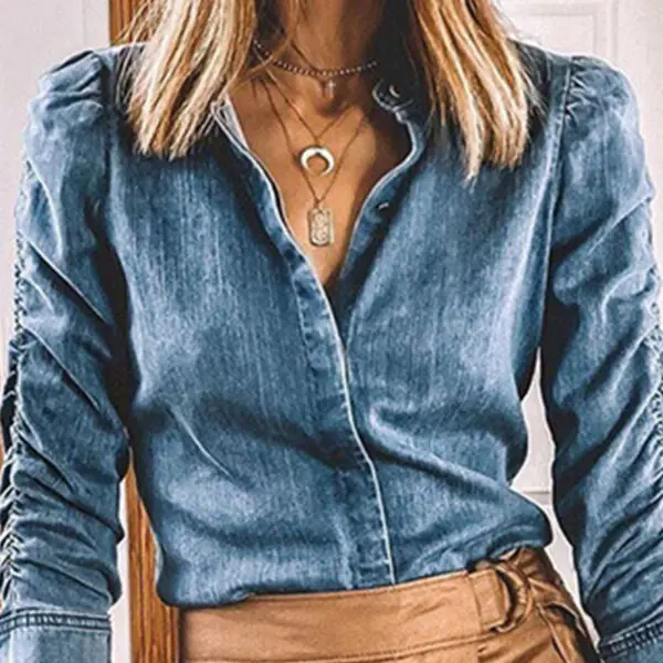 Fashion Street Solid Turndown Collar Long Sleeve Regular Denim