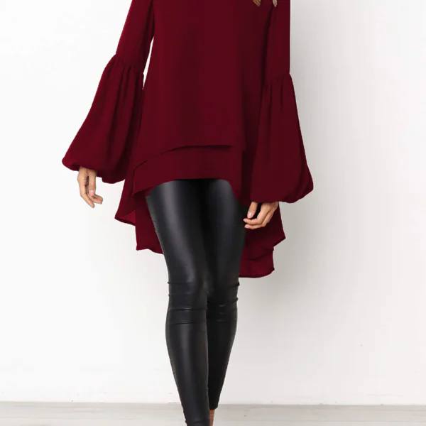 Fashion Solid Flounce O Neck Tops(6 colors)