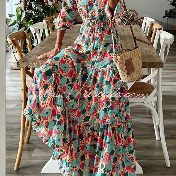 Full Bloom Floral Adjustable Waist Maxi Dress