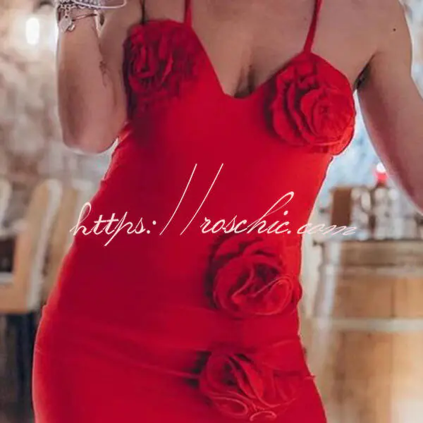 Three Dimensional Floral Suspender Pleated One Piece Swimsuit Set