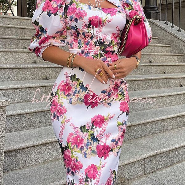 Another Love Song Floral Stand Collar Midi Dress