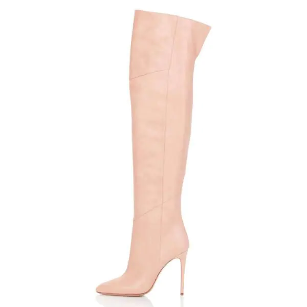 Blush Pointed Toe Zipper Over-the-Knee Boots with Stiletto Heel