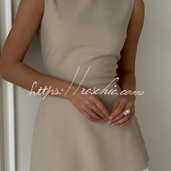 Stylish Round Neck Sleeveless Patchwork Pleated Hem Mini Dress