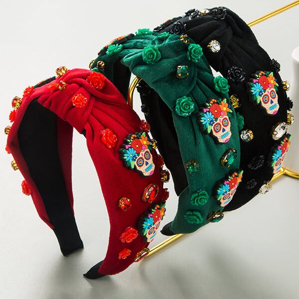 Halloween Fabric Rose Skull Rhinestone Hair Accessory