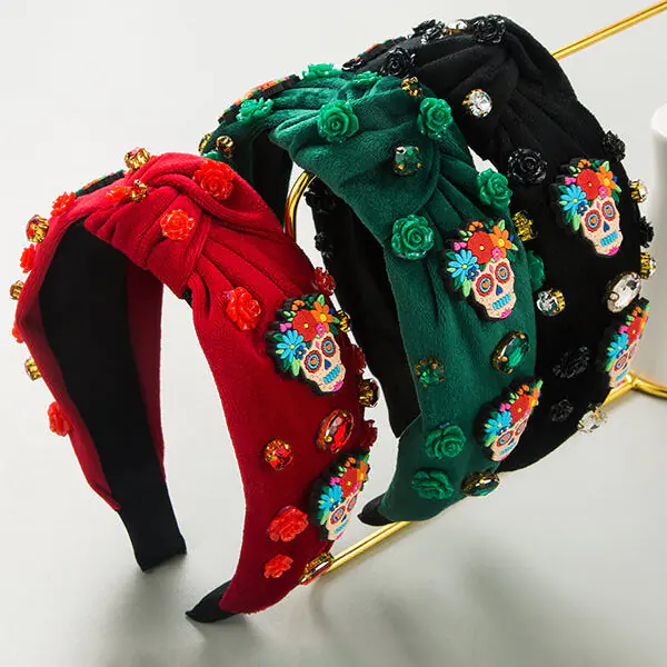 Halloween Fabric Rose Skull Rhinestone Hair Accessory