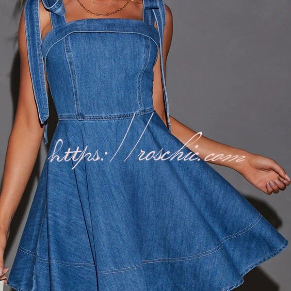 Stylish Lace-up Backless Stretch-fitting Denim Mini Dress