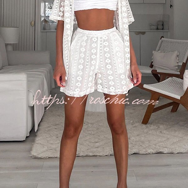 The Sun Is Just Right Floral Lace Elastic Waist Pocketed Shorts