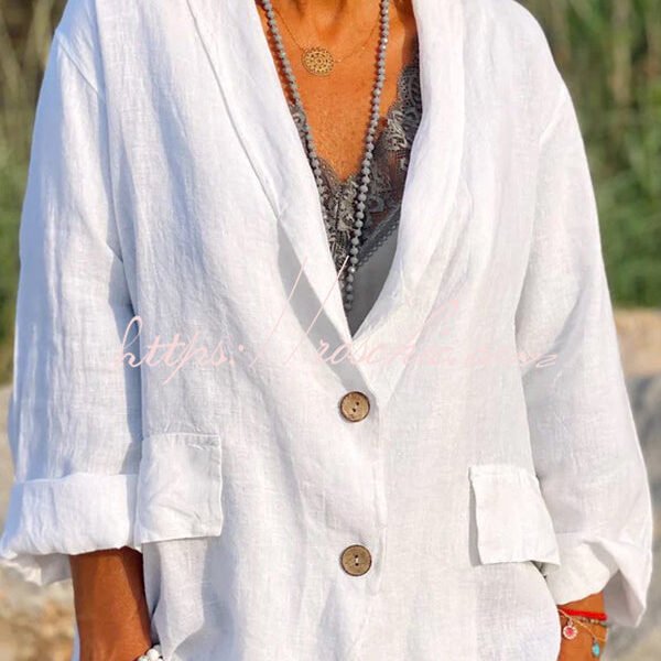 Linen Cotton Blend Long Sleeve Lightweight  Blazer