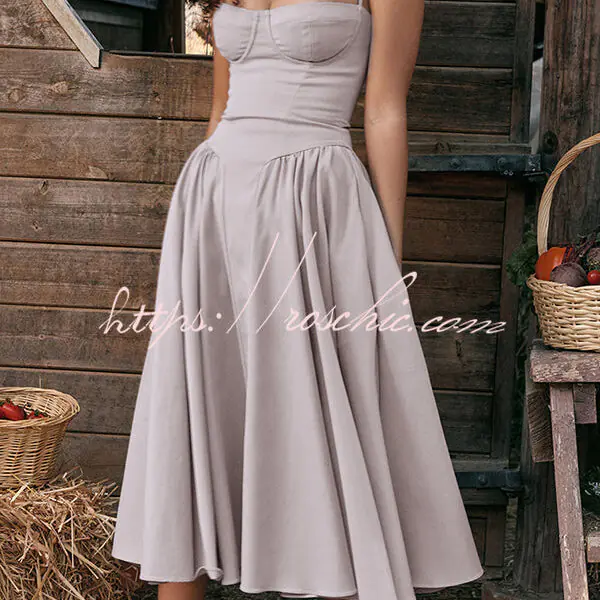 Solid Color Buttonless Bandeau Side Pocket Midi Dress