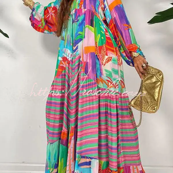 Bloom with A View Colorful Geometric Swing Maxi Dress